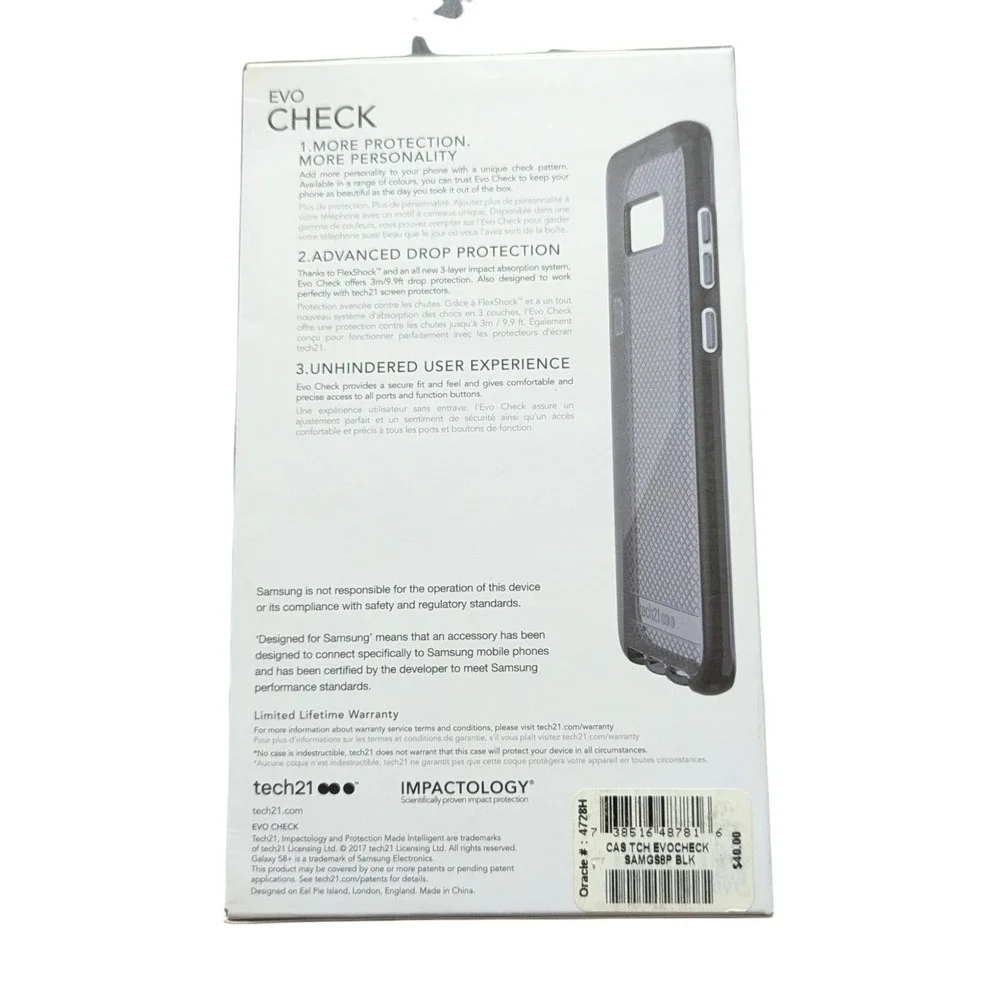 H9. tech21 Evo Check Series Case‎ Samsung Galaxy S8+ (Plus) In Black Ultra Thin